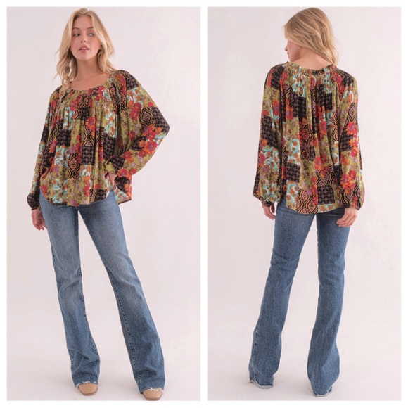 22 Boho Floral Print Off or On The Shoulder Top - Picture 2 of 5